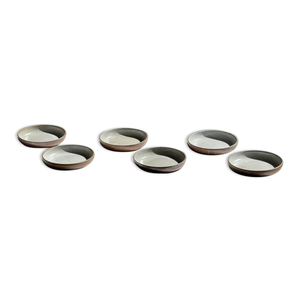 Lot de 6 assiettes creuses artisanales en céramique émaillée beige D19,5 H4