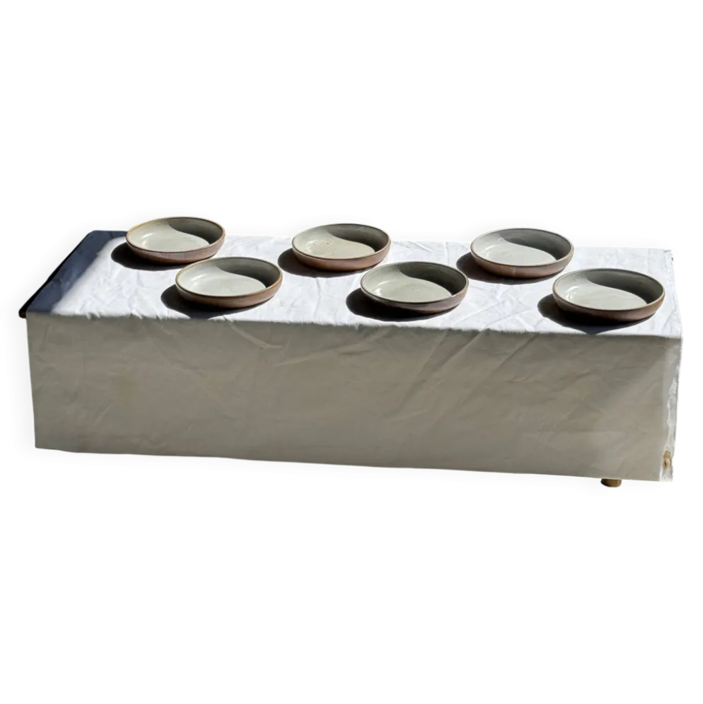 Lot de 6 assiettes creuses artisanales en céramique émaillée beige D19,5 H4