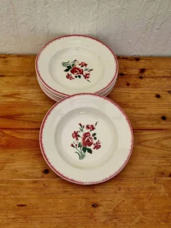 Lot de 7 assiettes creuses Digoin Sarreguemines Bouquet Fleuri