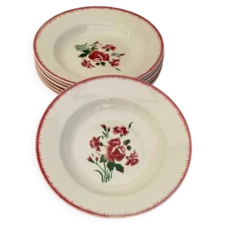 Lot de 7 assiettes creuses Digoin Sarreguemines Bouquet Fleuri