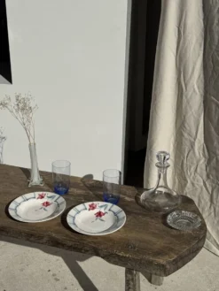 Lot de 3 assiettes creuses Digoin Sarreguemines bleues et fleurs roses D23