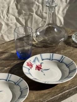 Lot de 3 assiettes creuses Digoin Sarreguemines bleues et fleurs roses D23