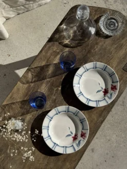 Lot de 3 assiettes creuses Digoin Sarreguemines bleues et fleurs roses D23