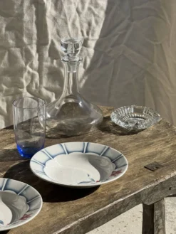 Lot de 3 assiettes creuses Digoin Sarreguemines bleues et fleurs roses D23