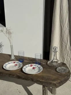 Lot de 3 assiettes creuses Digoin Sarreguemines bleues et fleurs roses D23