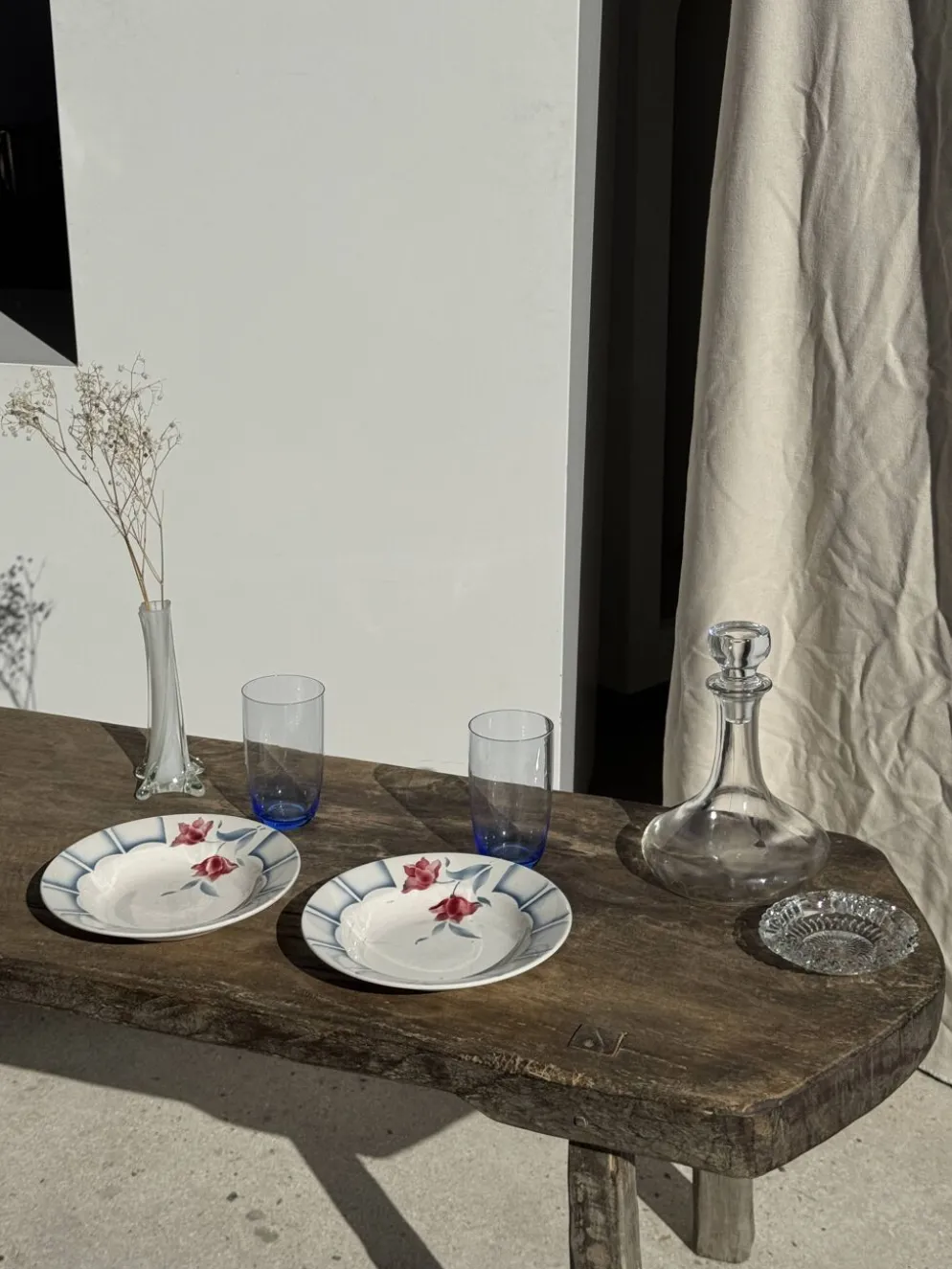 Lot de 3 assiettes creuses Digoin Sarreguemines bleues et fleurs roses D23