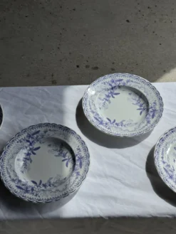 Lot de 5 assiettes creuses en faïence à décor floral couleur lavande H4 D23