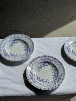 Lot de 5 assiettes creuses en faïence à décor floral couleur lavande H4 D23