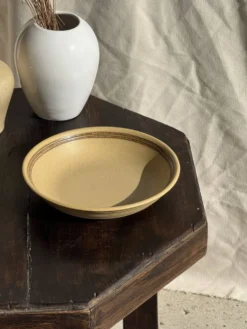 Lot de 2 assiettes creuses en grès liseré brun et marron D21,5
