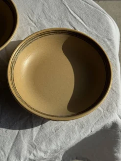 Lot de 2 assiettes creuses en grès liseré brun et marron D21,5