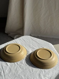 Lot de 2 assiettes creuses en grès liseré brun et marron D21,5