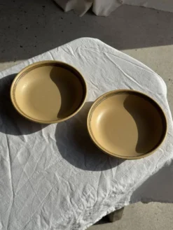 Lot de 2 assiettes creuses en grès liseré brun et marron D21,5