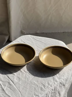 Lot de 2 assiettes creuses en grès liseré brun et marron D21,5