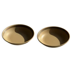 Lot de 2 assiettes creuses en grès liseré brun et marron D21,5