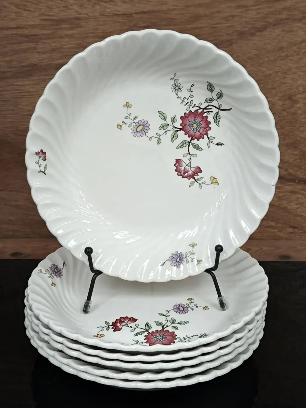 Lot de 6 assiettes creuses KG Lunéville Service Fleurs des Indes