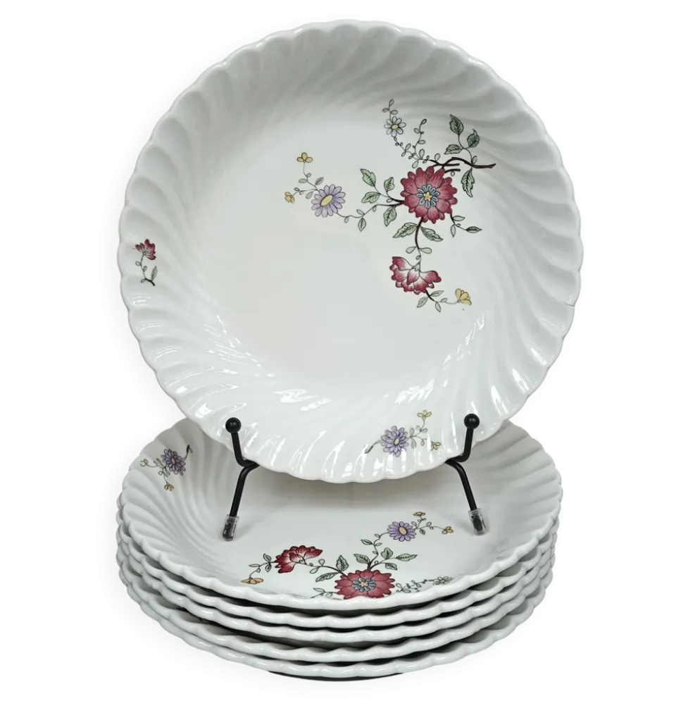 Lot de 6 assiettes creuses KG Lunéville Service Fleurs des Indes