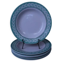 Lot de 6 Assiettes creuses KIFO L'Amandinoise décor feuilles vertes