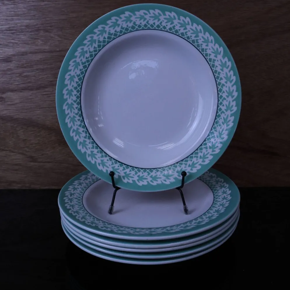 Lot de 6 Assiettes creuses KIFO L'Amandinoise décor feuilles vertes
