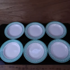 Lot de 6 Assiettes creuses KIFO L'Amandinoise décor feuilles vertes