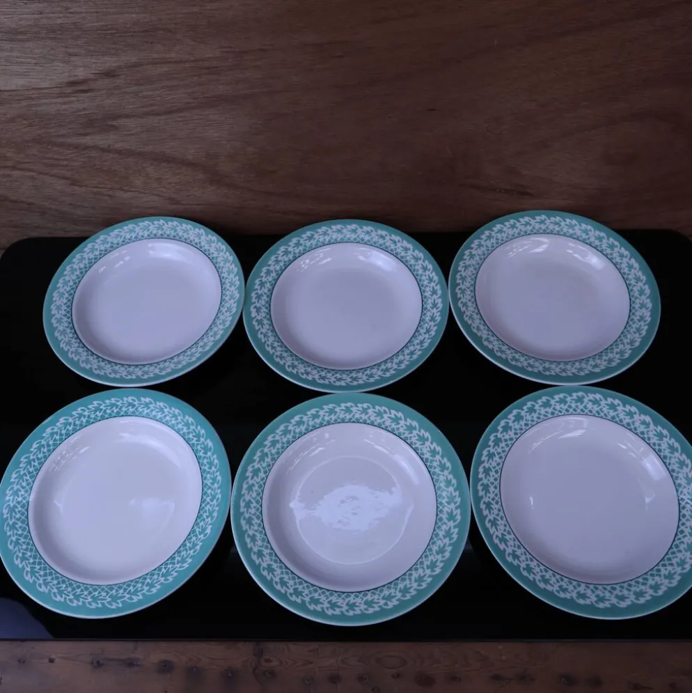 Lot de 6 Assiettes creuses KIFO L'Amandinoise décor feuilles vertes