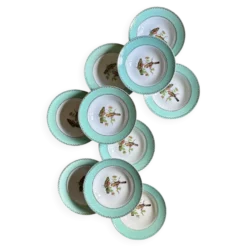 Lot de 10 assiettes creuses vintage décors d'oiseaux
