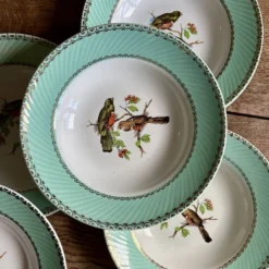 Lot de 10 assiettes creuses vintage décors d'oiseaux