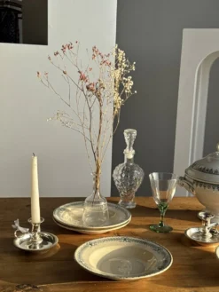 Lot de 4 assiettes creuses vintage en faïence décor bleu Boulenger & Cie D2