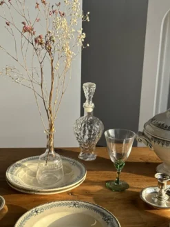 Lot de 4 assiettes creuses vintage en faïence décor bleu Boulenger & Cie D2