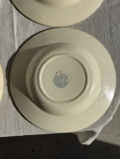 Lot de 4 assiettes creuses vintage en faïence décor bleu Boulenger & Cie D2