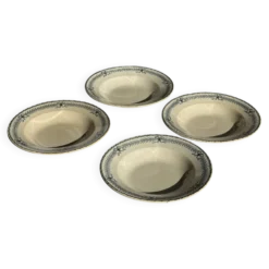 Lot de 4 assiettes creuses vintage en faïence décor bleu Boulenger & Cie D2