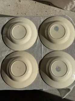 Lot de 4 assiettes creuses vintage en faïence décor bleu Boulenger & Cie D2