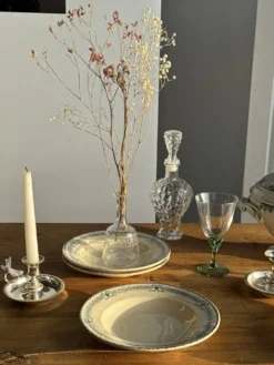 Lot de 4 assiettes creuses vintage en faïence décor bleu Boulenger & Cie D2
