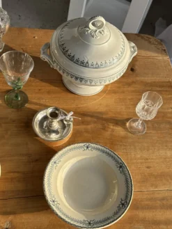 Lot de 4 assiettes creuses vintage en faïence décor bleu Boulenger & Cie D2