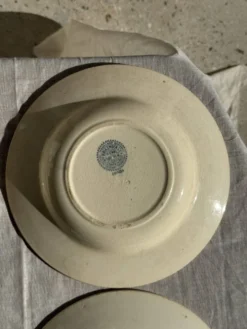 Lot de 4 assiettes creuses vintage en faïence décor bleu Boulenger & Cie D2