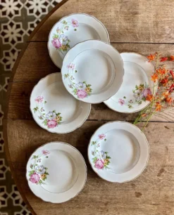 Lot de 6 assiettes creuses vintage, décors Anémone de Digoin Sarreguem