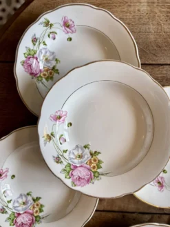 Lot de 6 assiettes creuses vintage, décors Anémone de Digoin Sarreguem
