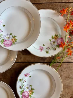 Lot de 6 assiettes creuses vintage, décors Anémone de Digoin Sarreguem