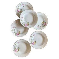Lot de 6 assiettes creuses vintage, décors Anémone de Digoin Sarreguem