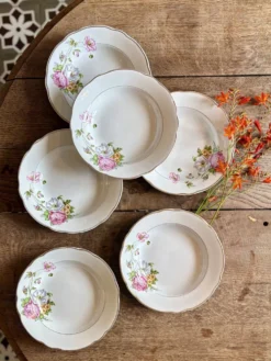 Lot de 6 assiettes creuses vintage, décors Anémone de Digoin Sarreguem