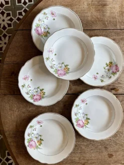 Lot de 6 assiettes creuses vintage, décors Anémone de Digoin Sarreguem