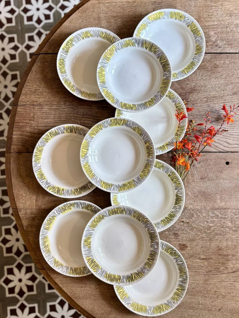 Lot de 10 assiettes creuses vintage, modèles Monico de Digoin/Sarregue