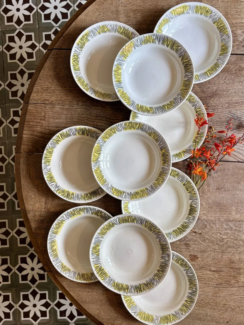 Lot de 10 assiettes creuses vintage, modèles Monico de Digoin/Sarregue