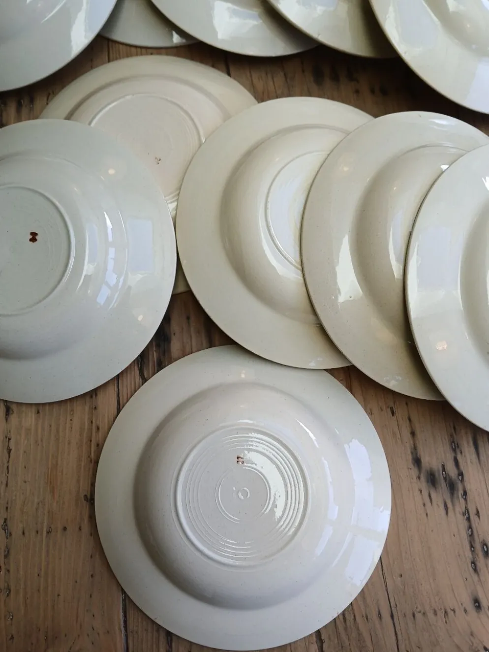 Lot de 12 assiettes creuses vintage motif bordeaux caramel