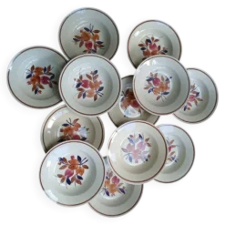 Lot de 12 assiettes creuses vintage motif bordeaux caramel