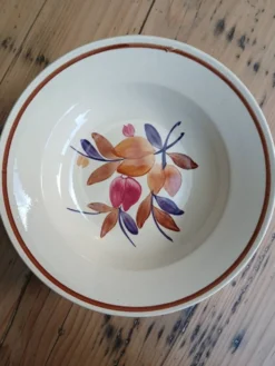 Lot de 12 assiettes creuses vintage motif bordeaux caramel
