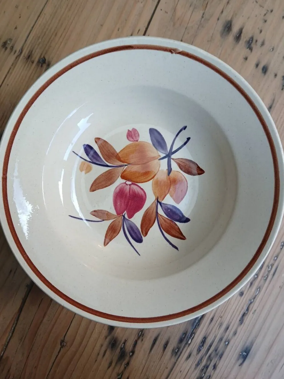 Lot de 12 assiettes creuses vintage motif bordeaux caramel