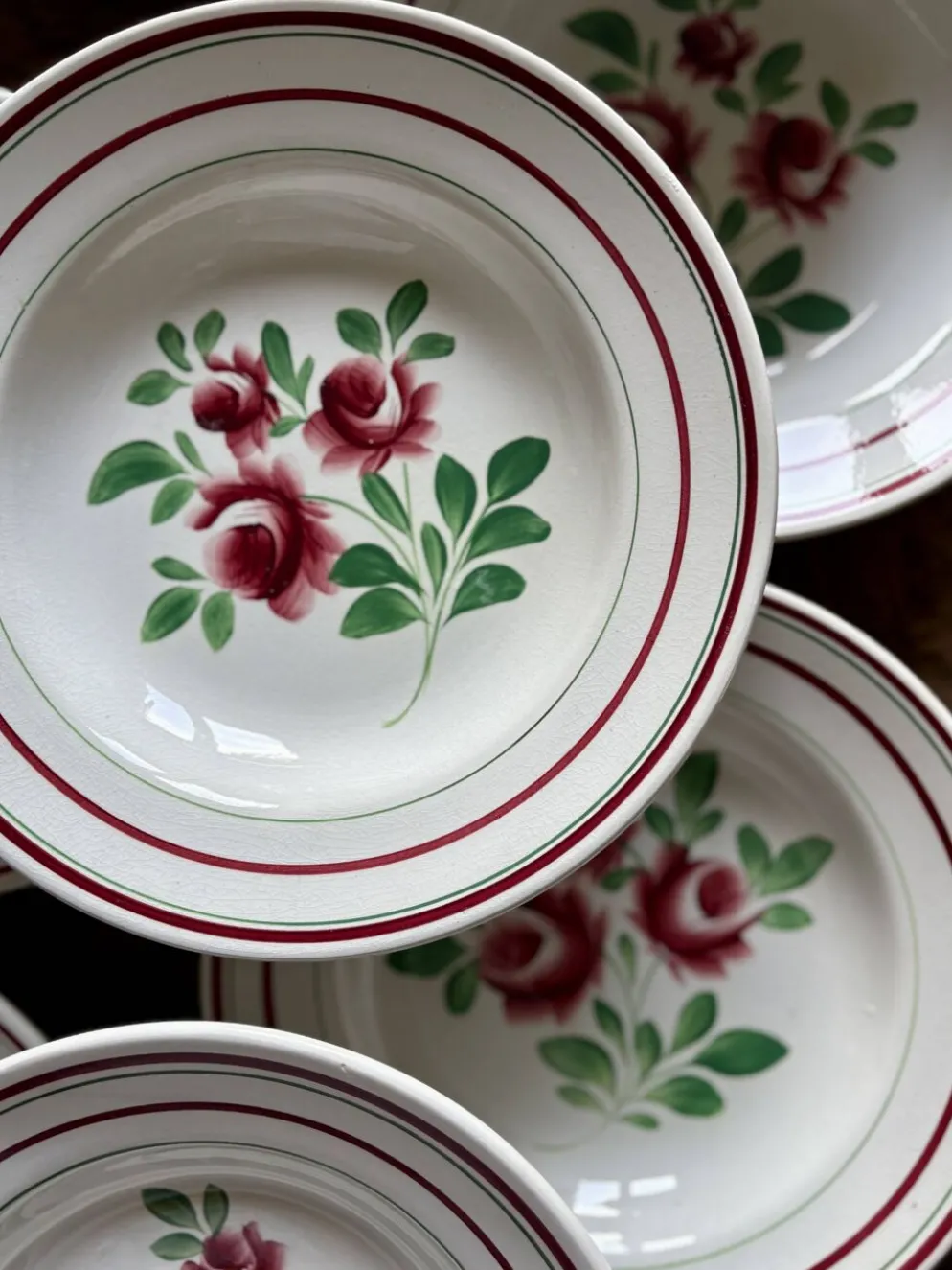 Lot de 12 assiettes creuses vintage - Les Roses -