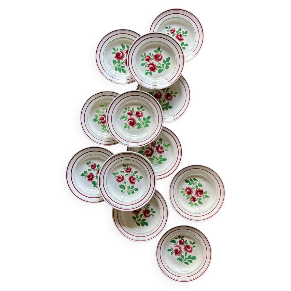 Lot de 12 assiettes creuses vintage - Les Roses -