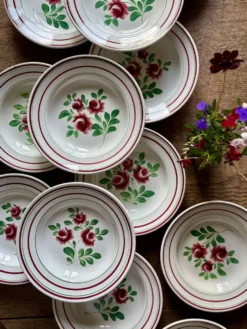Lot de 12 assiettes creuses vintage - Les Roses -