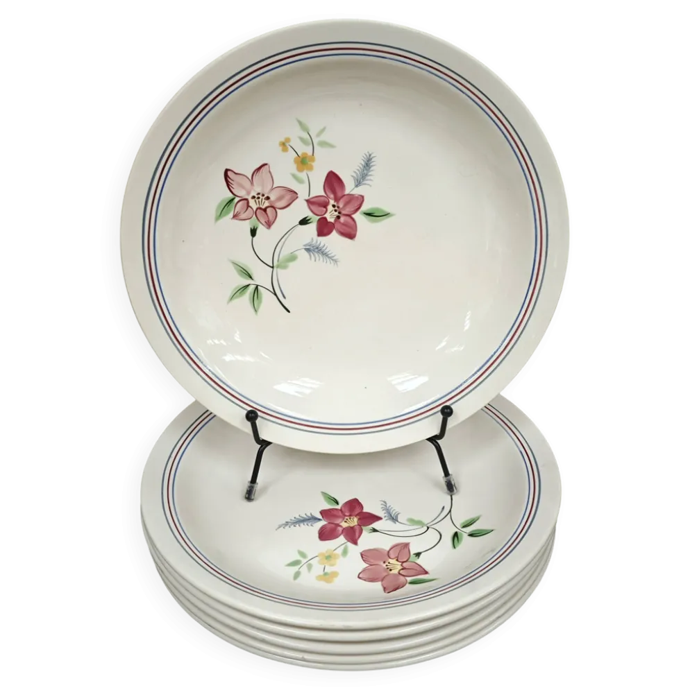 Lot de 6 assiettes demi creuses anciennes Salin France "Martine"
